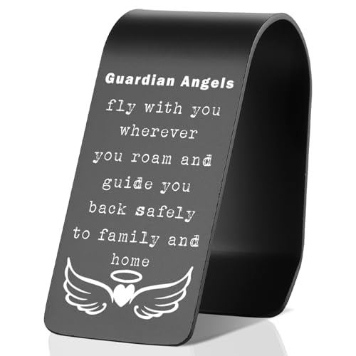 YODOCAMP Guardian Angel Car Visor Clip Stainless Steel, Drive Safe Reminder Gift, Angels Fly with You Wherever You Go Engraved Message, Religious Car Accessory TZC192 - color: Black-C192