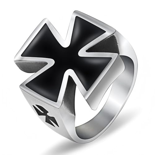 Striking Iron Cross Black Enamel Ring Vintage Military Gothic Knights Templar Titanium Steel Jewelry Maltese Cross Biker Accessory