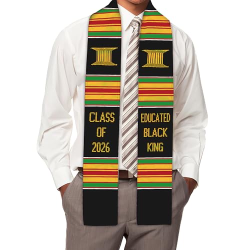 MDPrints Global Kente Graduation Sash 2026, Black Girl Magic Graduation Sash 2026, Class of 2026 Graduation Gift - color: Educated Black King