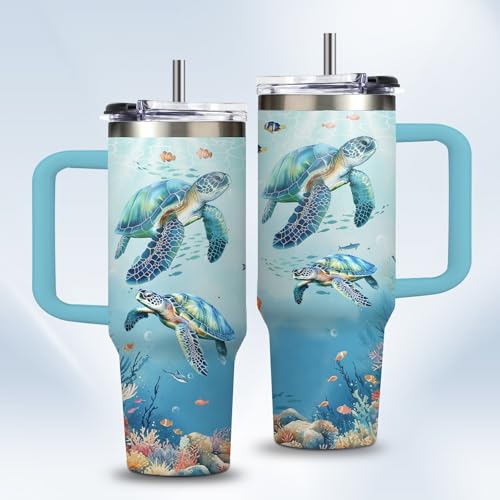 Christian Gifts for Women 40oz Tumbler - Insulated Travel Mug with Handle (Sea Turtle, 30 Ounces) - color: Sea Turtle