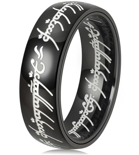 Men's Spinner Fidget Ring for Anxiety Lord of The Rings Ring for Men Women Stainless Steel Gold Ring - color: Black