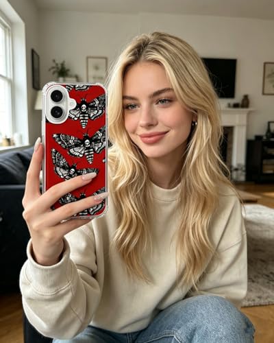 Moth Skull Phone Case Compatible with iPhone 17, Red Horror Butterfly Phone Cover for iPhone 17 - color: Moth Skull