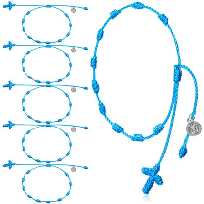 Yinkin St Benedict Medal Rosary Bracelet Bulk Adjustable - color: Blue