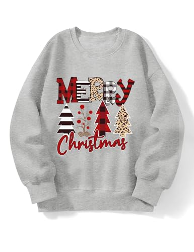Micoson Women's Oversized USA Graphic Letter Print Sweatshirts Crewneck Patriotic Fleece Pullover Tops Winter Sweater - color: Gray White Red Tree, size: X-Large