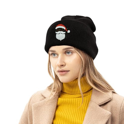 Cat Dad Beanie Hat Winter Cuffed Knit Hat Skull Watch Cap Embroidery Fisherman Beanies for Women Men Unisex - color: Santa Claus