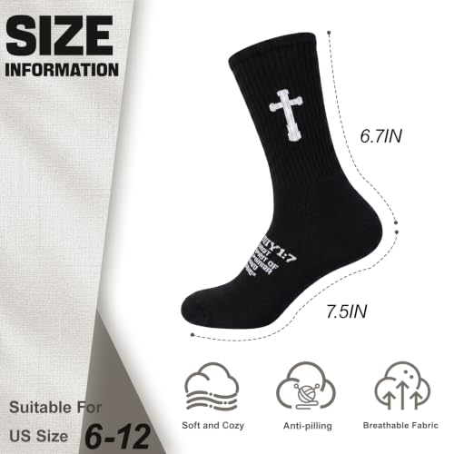 3 Pairs Unisex Cross Socks,Gifts for Christian: Easter Christmas - color: 2 Timothy 1:7 - Black