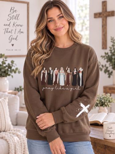MOUSYA Women Christian Sweatshirt Psalms 91 Sleeve Print Sweatshirt Bible Verse Pullover - color: Brown-412, size: XX-Large