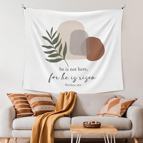 XLDLIOO Christian Easter Boho He Is Not Here for He Is Risen Wall Tapestry, Bible Verse Wall Tapestry Hanging for Bedroom, Religious Tapestries Decor Art for Prayer Church Living Room 60x50in - color: here