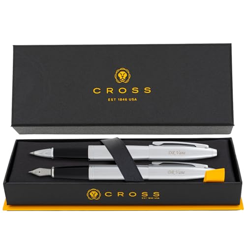Cross Calais Personalized Rollerball and Fountain Pen Set, Polished Chrome