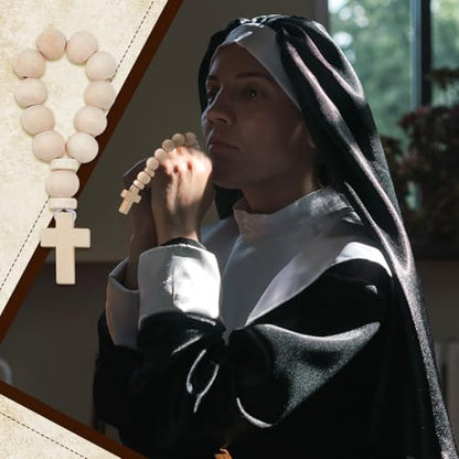 OLYCRAFT 36Pcs Wooden Rosary Beads with Cross Pendant 3.6 Inch Long Wooden Finger Rosary Bead with Cross Classic Mini Rosaries and Mesh Bags Natural Wood Beads for Guests Party Favors - color: Wood Color Cross