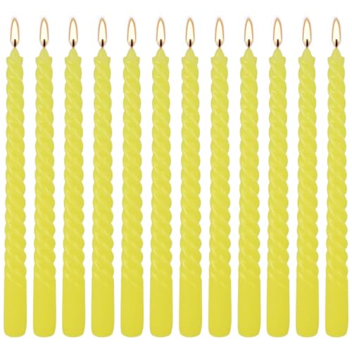 Yellow Spiral Taper Candles, 12 Pack 10 Inch Unscented - color: yellow-10"12pcs