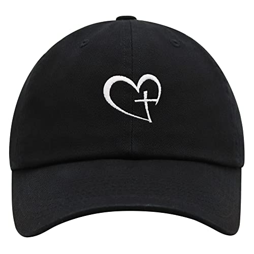 JPAK Heart and Cross Premium Dad Hat Embroidered Cotton Baseball Cap Christian Faith - color: Black