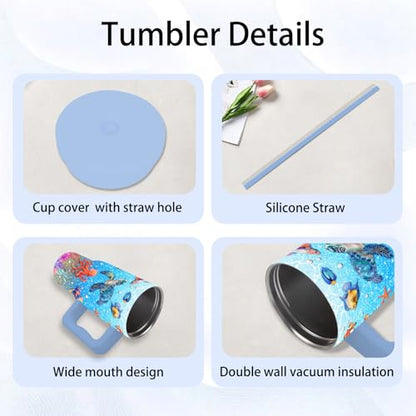 24 oz Tumbler with Handle and Straw, Sea Turtle Gifts, Stainless Steel - color: Sea Turtle 2