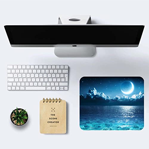 Ocean and Moon Mouse Pad, Romantic Moon On Sea in Magic Night, Waterproof Non-Slip Rubber Base Mousepad, 9.5"x7.9"x0.12" Inch - color: S401