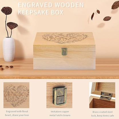 EXISTING Memory Box for Keepsakes, Heart Wooden Box with Hinge Lid - color: Beige