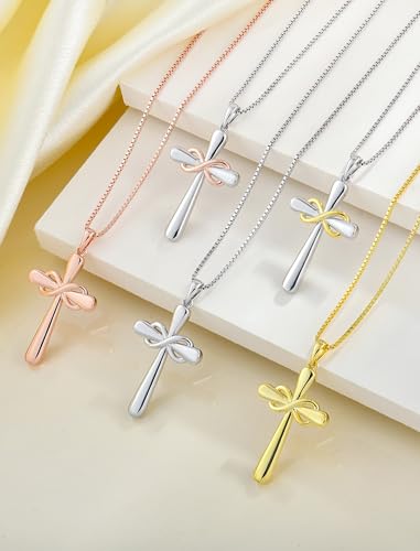 YL Cross Necklace 925 Sterling Silver Infinity Pendant Ankh Criss Jewelry for Women - color: A: 18k white gold
