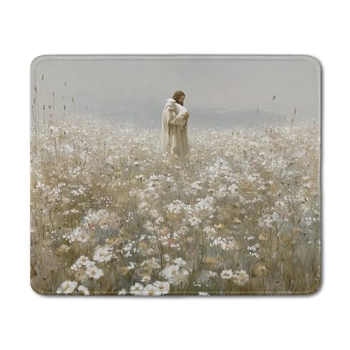 Christian Jesus Mouse Pad, Jesus and Lamb Wildflower Field Religious Faith Mouse Pads Mousepad for Home Office Dorm Computers Laptop Supplies Desk Accessories, 9.5x7.9 Inch - color: 27Child, size: 9.5L x 7.9W inches