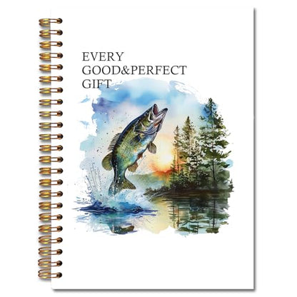 JINYO Bass Fish Christian Notebook for Men, Bass Fishing Journal Log Book, Gifts for Fishing Lovers Women Men, Nautical Lake Spiral Notebook 5.5x8.3 Inch - color: white