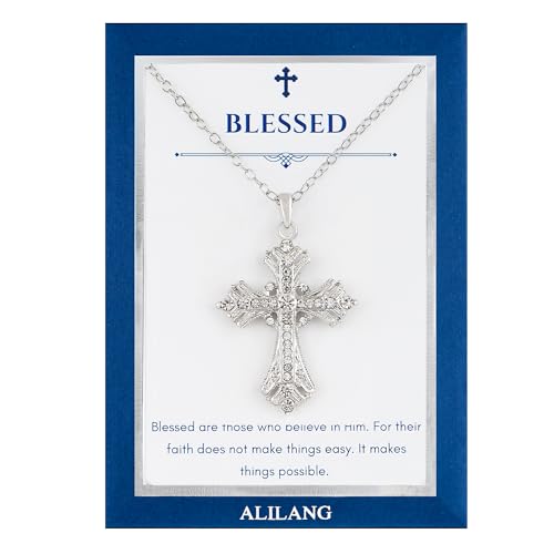 Alilang Silvery Tone Celtic Cross Pendant Necklace with Religious Message Card & Envelope Christian Jewelry - style: Blessed