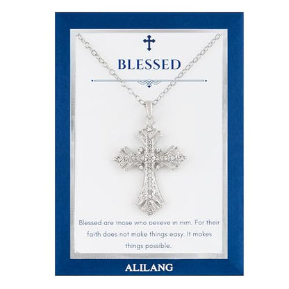 Alilang Silvery Tone Celtic Cross Pendant Necklace with Religious Message Card & Envelope Christian Jewelry - style: Blessed
