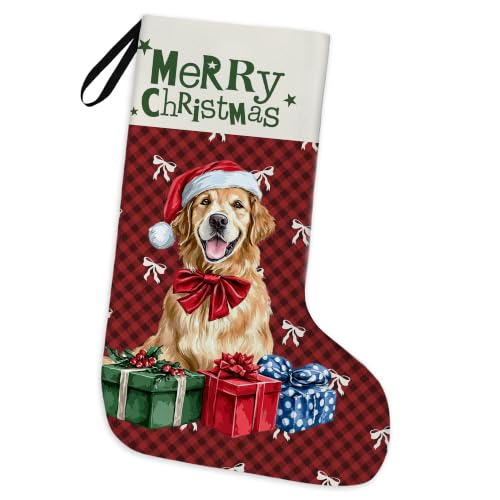 Golden Retriever Red Buffalo Plaid Christmas Stockings 16 Inch - color: Christmas09