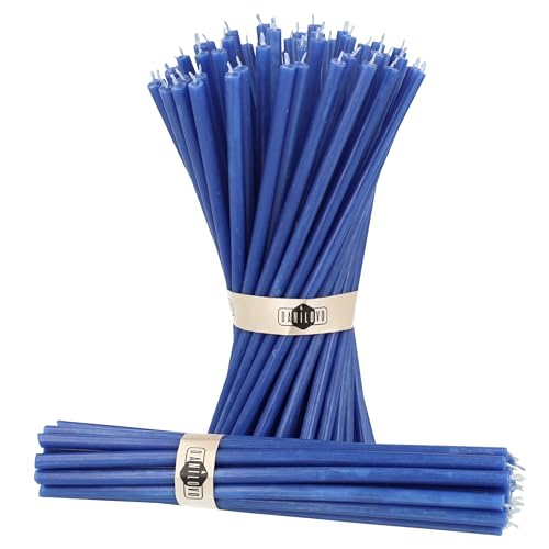 Danilovo Thin Taper Beeswax Candles - Honey-Scented, Decorative Candles Ideal for Birthday Decoration or Church Prayers - Blue Drip Free, Tall & Smokeless Pack of 50 pcs, 7.3 x 0.24 inch - color: Blue