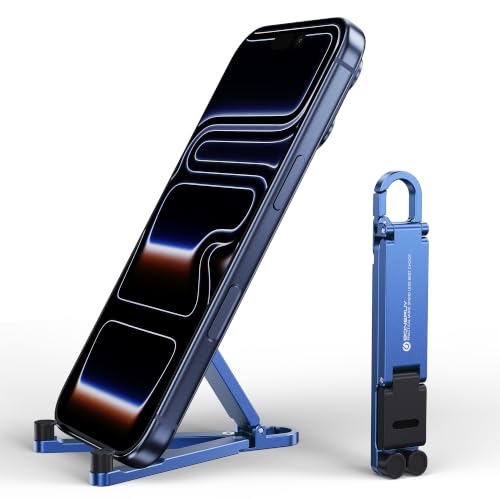 Portable Foldable Pocket Phone Stand with Keychain for Desk Travel(Blue) - color: Blue