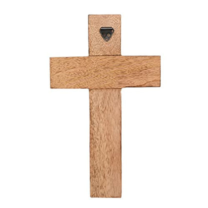 Samhita Mango Wood Wall Cross, Jesus Christ Floral Carving Family Cross Decor,Home Decoration (10" x 6" x 0.5")