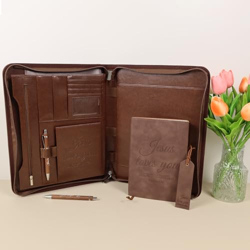 4 Pcs Christian Gifts for Men Pastors Appreciation Leather Bible Portfolio Scripture Notebook Bookmark Pen Religious Present Pastor Kit Supplies Accessories, 'Jesus loves you' Church Notes Journal - style: Jesus loves you