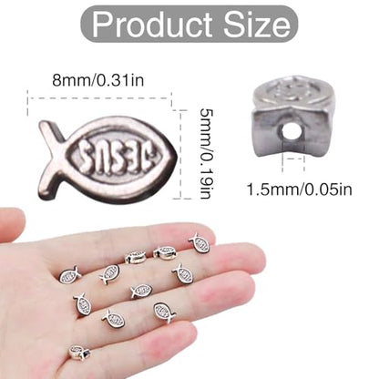 100pcs Jesus Fish Spacer Beads Religious Charm Beads Tibetan Alloy Christian Fish Shape Loose Beads for DIY Bracelet Necklace Jewelry Making Supplies - color: Gun Black