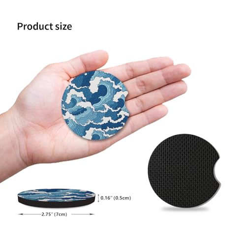2pcs Car Cup Holder Coasters Sea Wave Pattern Car Coasters，Universal Auto Anti Slip Coasters,Rubber Car Coasters with A Finger Groove, Cute Car Accessories for Women&Men - color: Sea Wave