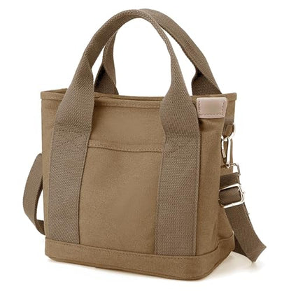 Canvas Tote Bag for Women,Small Totes Bags with Zipper Crossbody Purse with Pockets Large Shoulder Handbag,2 Sizes - color: Brown, size: Small