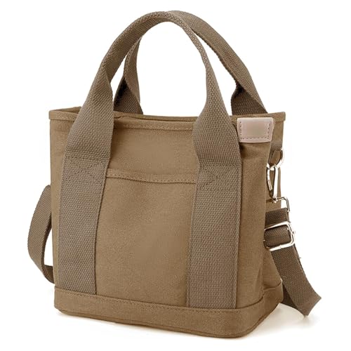 Canvas Tote Bag for Women,Small Totes Bags with Zipper Crossbody Purse with Pockets Large Shoulder Handbag,2 Sizes - color: Brown, size: Large