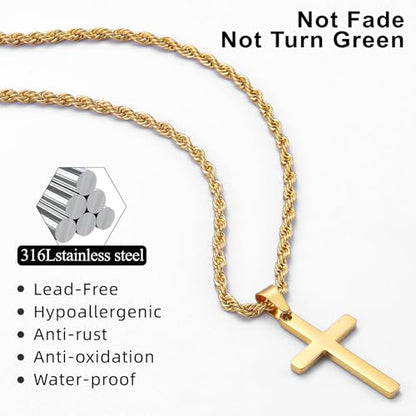 Romass 4Pcs Cross Necklace for Men Teen Boys,Stainless Steel Chains for Men Layered Necklaces Silver Gold Black Pendant Jewelry Box Gifts 18-24 Inches - size: Chain-18in/Necklace-20in, style: 4Pcs 1.7"* 1.4"pendant-Silver+Gold