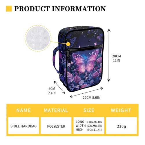 Suobstales Butterfly Rose Daisy Flower Print Bible Covers for Women Men Lightweight Bible Bag Bible Accessories with Handle and Zippered Pocket Bible Tote Bag for Kids - color: Butterfly Rose Daisy Flower