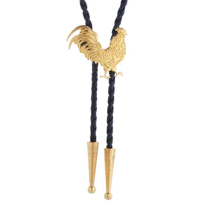 Western Cowboy Bolo tie for Men Women Gold Silver Death Skull Moth Cross Bolo Tie Christmas Deer Rooster Wolf Necktie Gift - color: 5# Gold Rooster