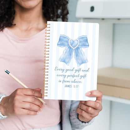 CNhoqc Blue Coquette Spiral Notebook, 4 Pcs Inspirational Bible Verse Bow