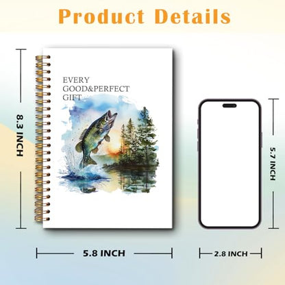 JINYO Bass Fish Christian Notebook for Men, Bass Fishing Journal Log Book, Gifts for Fishing Lovers Women Men, Nautical Lake Spiral Notebook 5.5x8.3 Inch - color: white