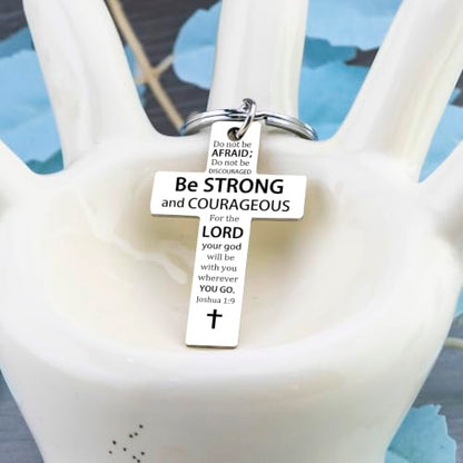 Cross Keychain for Men Women Jesus Keychain Christian Key chain Bible Verse Accessories Scripture Religious - color: Silver