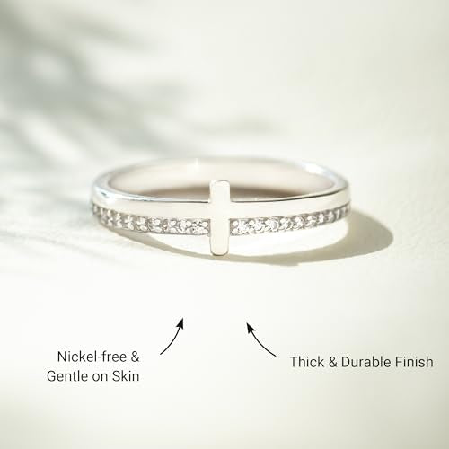 STORYJEWELLERY Cross Rings for Women, Purity Ring, Christian Ring, Christian Jewelry for Women, Confirmation Gifts, Baptism Gifts - color: Brass with White Gold Plating