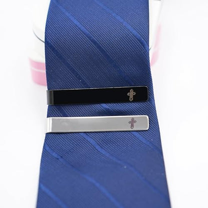 Novelty Cross Tie Clips for Men Unique Black Silver Religious Tie Clip Suitable for Regular Ties Classic Business Wedding Brass Tie Bar Jewelry with Box - color: Silver Black Cross 02