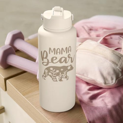 SANDJEST Mom Water Bottle, Mama Bear Bottles 32oz Stainless Steel Insulated with Lid, Mom Gifts from Daughter Son, Gifts for Mother's Day Christmas Birthday - color: Mom