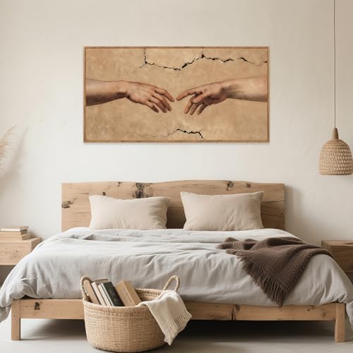 Aurlan Hands of God Framed Canvas Wall Art 40x20 Inch - color: The Creation of Adam, size: 40"L x 20"W