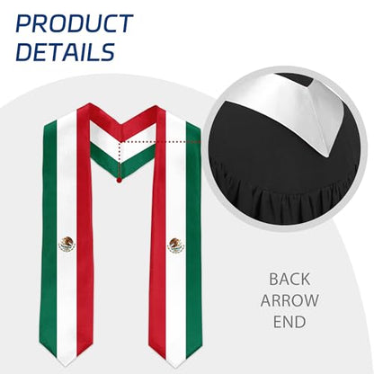 International Graduate Satin Sash Stole with National Flag Design - color: Mexico Flag