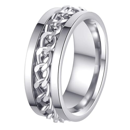 Mens Fidget Rings Anxiety Ring for Men 6mm 8mm Chain Spinner Ring Size 5-14 - color: Silver Silver