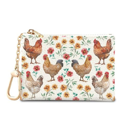 Chicken Rooster Keychain Coin Purse for Women, Small Change Pouch - color: Chicken Rooster