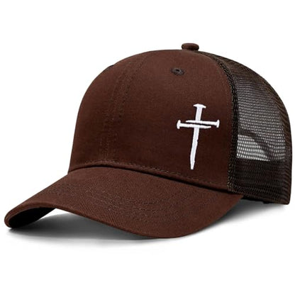 Christian Jesus Cross Hat - Faith Hats for Men Women - Religious Gifts for Thanksgiving Christmas - color: Cross/Brown