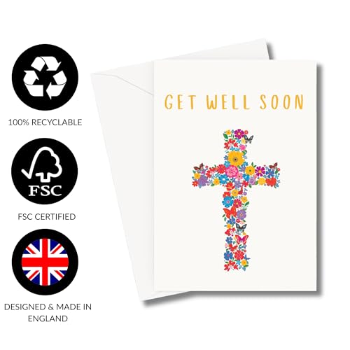 ARK & BAY Christian Get Well Soon Greeting Card | Flower Butterfly Cross Design | Isaiah 41:10 Bible Verse | Scripture Card For Illness, Accident For Men and Women of Faith (Flower Cross) - color: Flower Cross