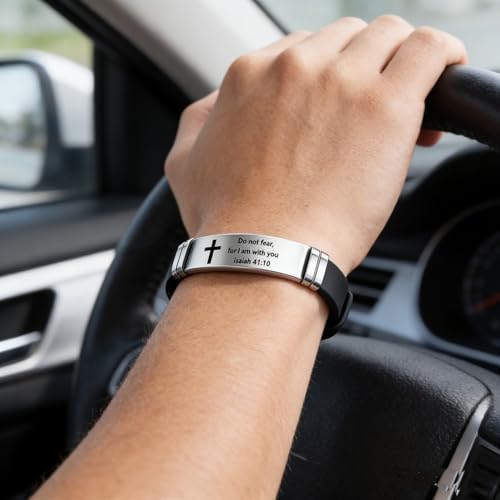 2Pcs Inspirational Quote Cross Bracelets Faith Christian Bible Verse Silicone ID Wristband Religious Bracelet Set Gift for Men Women - style: BR020-1/4