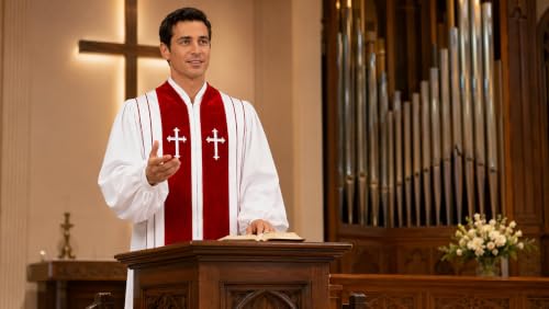 MyGradDay Unisex Deluxe Clergy Robe，clergy church gown - color: White(red), size: 42''(4'9''-4'11'')
